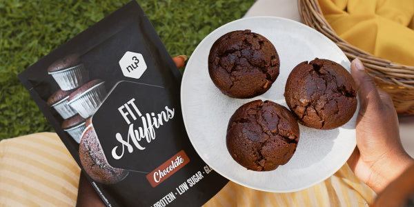 Muffins vegan et protéinés au chocolat nu3