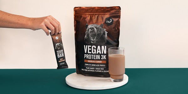 Shake de nu3 Vegan 3 K plus barre vegan au chocolat 