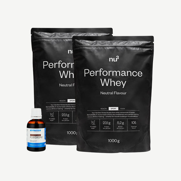 nu3 Whey Performance, Neutre + MyProtein FlavDrops, Chocolat