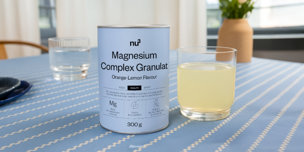 Verre avec granulés de complexe de magnésium